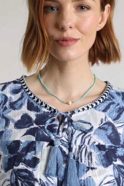 Weird Fish Shirts|Tunics|Sofia Organic Cotton Printed Double Cloth Blouse Estate blue