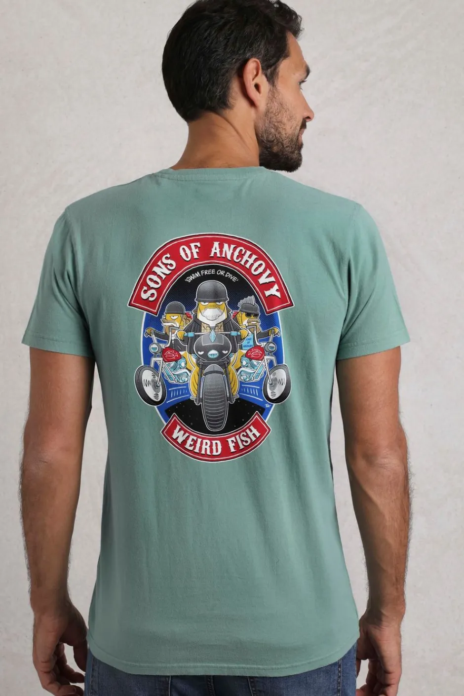 Weird Fish T-Shirts|Sons of Anchovy Back Print Artist T-Shirt Mineral Blue