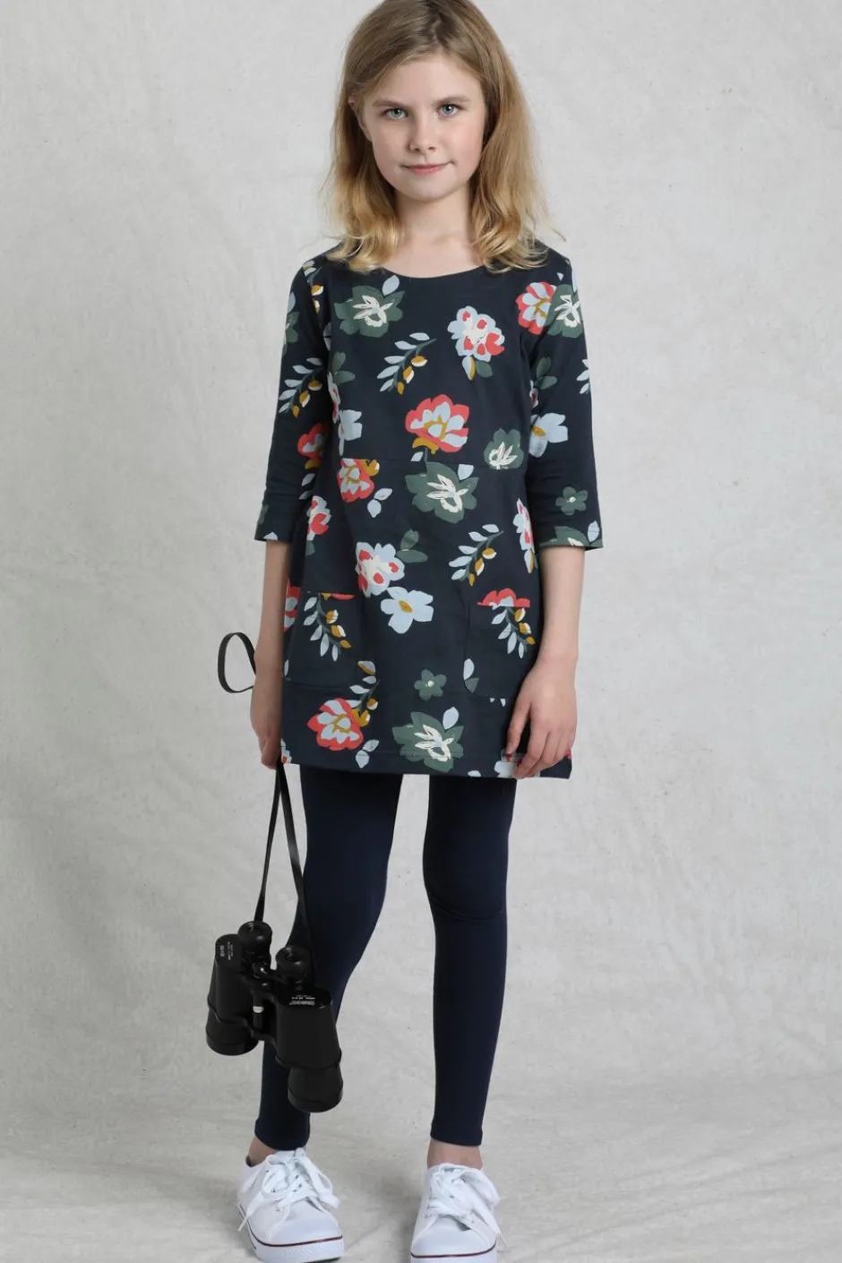Weird Fish Kids Dresses & Leggings|Starlight Girls Organic Cotton Printed Dress Navy