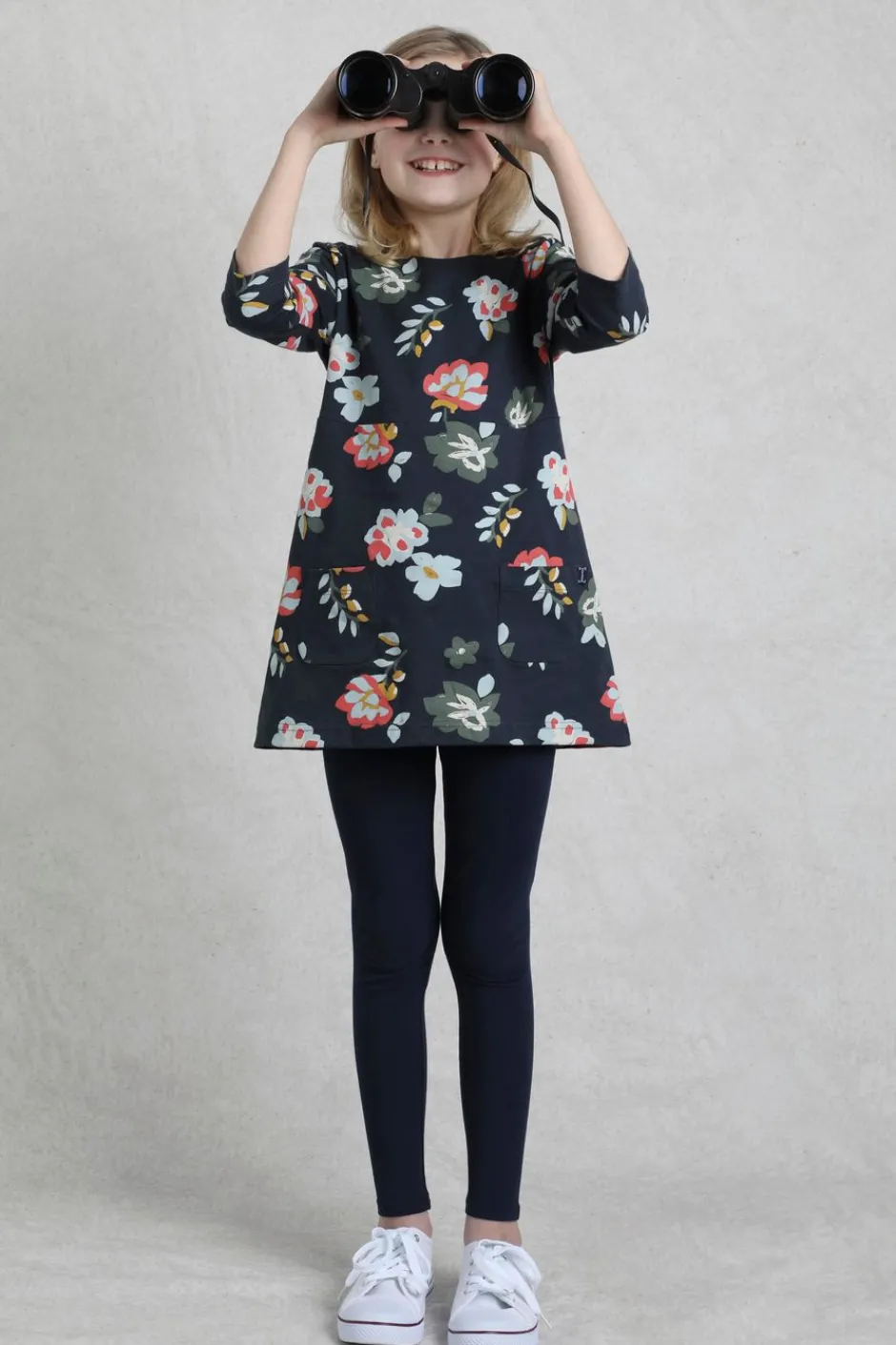 Weird Fish Kids Dresses & Leggings|Starlight Girls Organic Cotton Printed Dress Navy