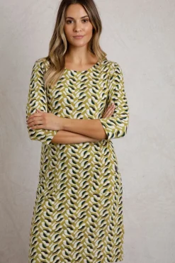 Weird Fish Dresses|Starshine Organic Cotton Jersey Dress Warm Olive