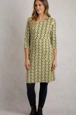 Weird Fish Dresses|Starshine Organic Cotton Jersey Dress Warm Olive