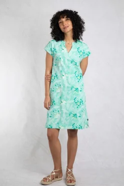 Weird Fish Dresses|Suffolks Organic Cotton Printed Jersey Dress Aqua