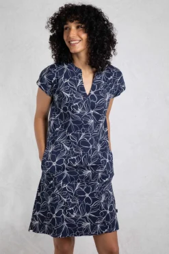 Weird Fish Dresses|Suffolks Organic Cotton Printed Jersey Dress Dark Navy