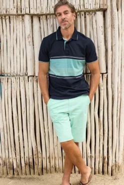 Weird Fish Polo & Rugby Shirts|Sunbury Organic Cotton Striped Pique Polo Shirt Aqua Marine