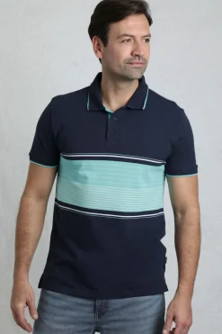 Weird Fish Polo & Rugby Shirts|Sunbury Organic Cotton Striped Pique Polo Shirt Aqua Marine