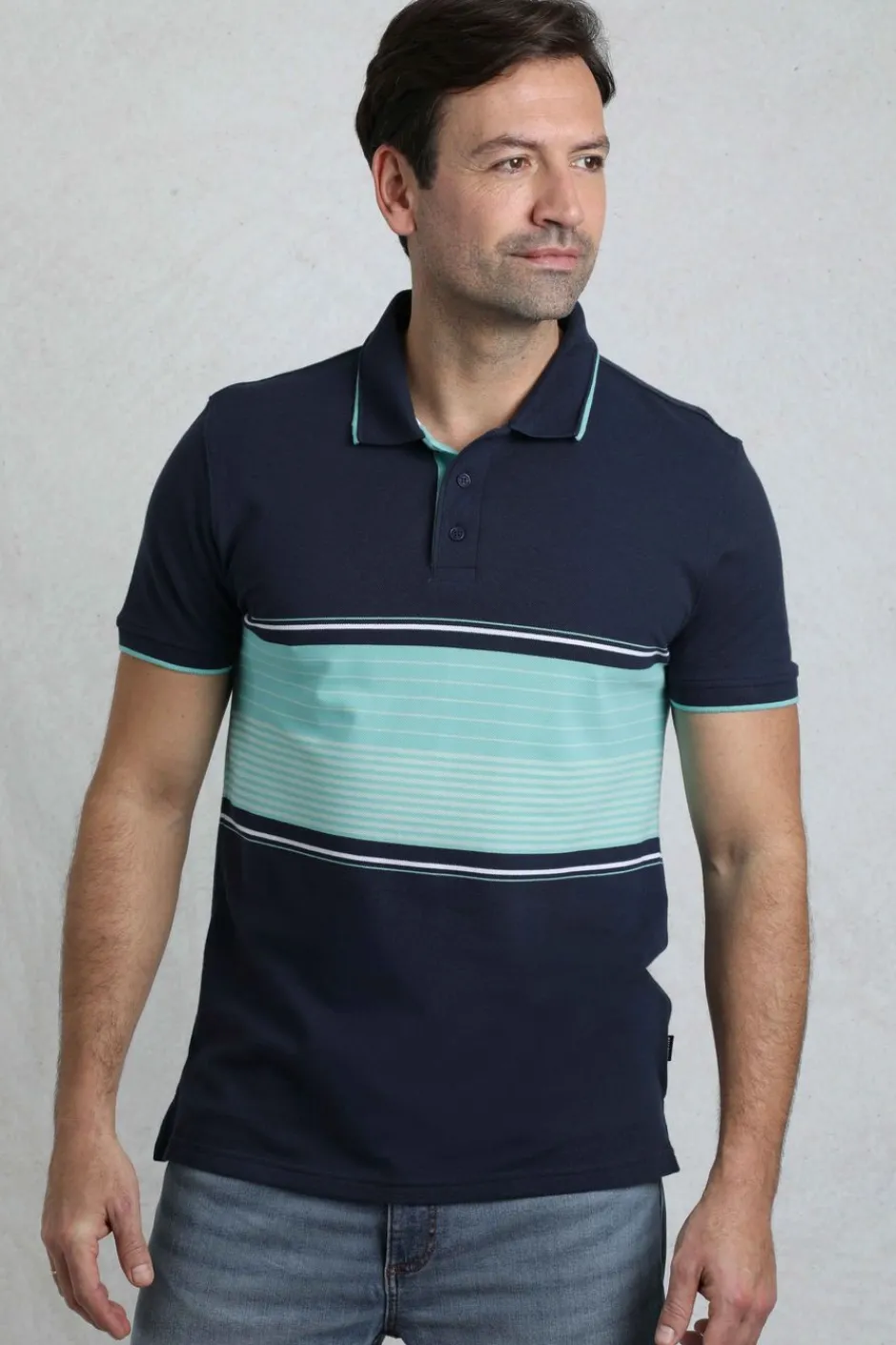 Weird Fish Polo & Rugby Shirts|Sunbury Organic Cotton Striped Pique Polo Shirt Aqua Marine