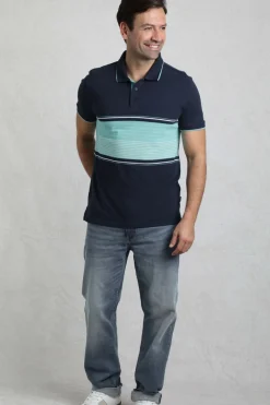 Weird Fish Polo & Rugby Shirts|Sunbury Organic Cotton Striped Pique Polo Shirt Aqua Marine
