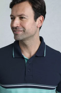 Weird Fish Polo & Rugby Shirts|Sunbury Organic Cotton Striped Pique Polo Shirt Aqua Marine