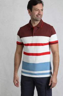 Weird Fish Polo & Rugby Shirts|Sunbury Organic Cotton Striped Pique Polo Shirt Pinot Red