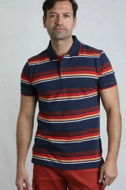 Weird Fish Polo & Rugby Shirts|Sunbury Organic Cotton Striped Pique Polo Shirt Dark Blue