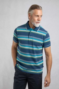 Weird Fish Polo & Rugby Shirts|Sunbury Organic Cotton Striped Pique Polo Shirt Ensign Blue
