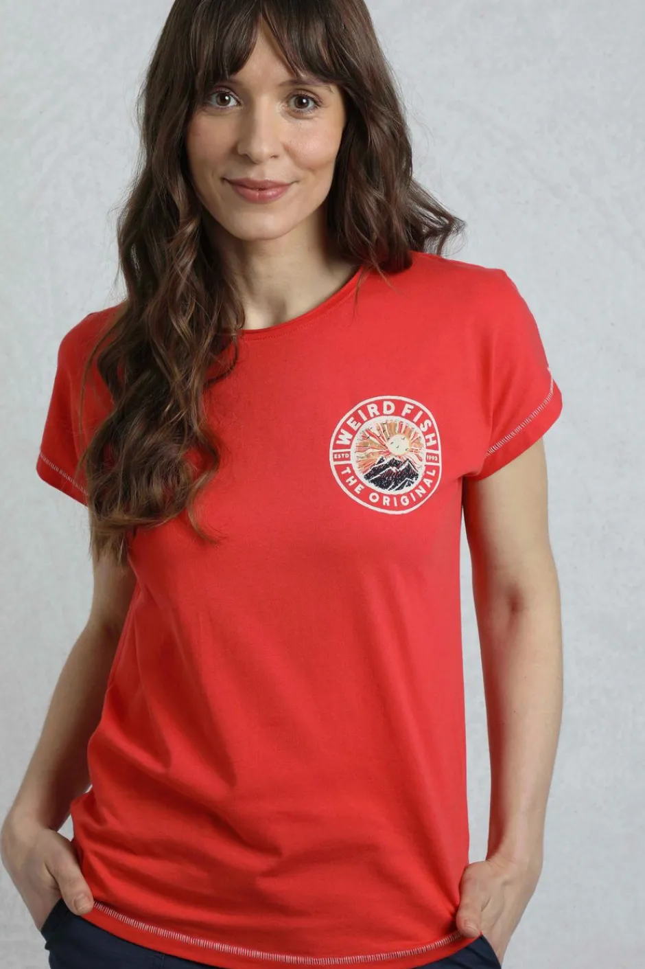 Weird Fish Tunics|Tops & T-Shirts|Sunset Summit Back Print Organic Cotton Graphic T-Shirt Tango Red