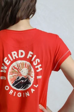 Weird Fish Tunics|Tops & T-Shirts|Sunset Summit Back Print Organic Cotton Graphic T-Shirt Tango Red