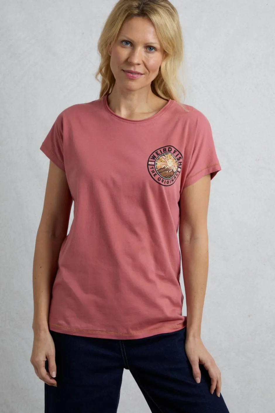 Weird Fish Tunics|Tops & T-Shirts|Sunset Summit Back Print Organic Cotton Graphic T-Shirt Rosewood