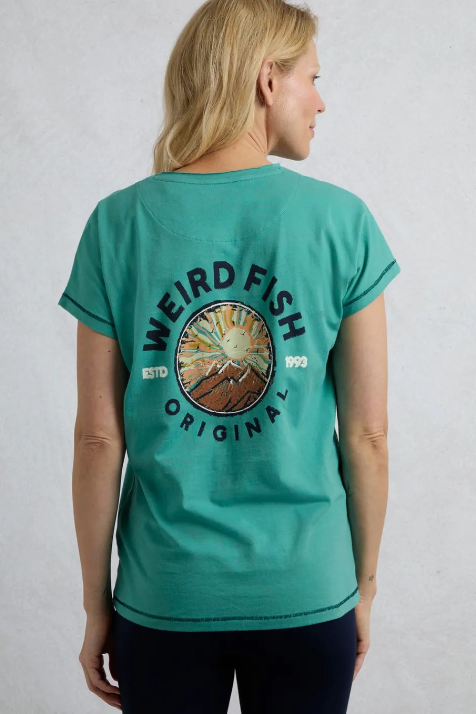 Weird Fish Tunics|Tops & T-Shirts|Sunset Summit Back Print Organic Cotton Graphic T-Shirt Dark Jade