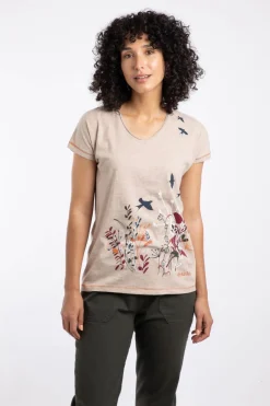 Weird Fish Tunics|Tops & T-Shirts|Swirling Swallows Organic Cotton Printed T-Shirt Sand Dune