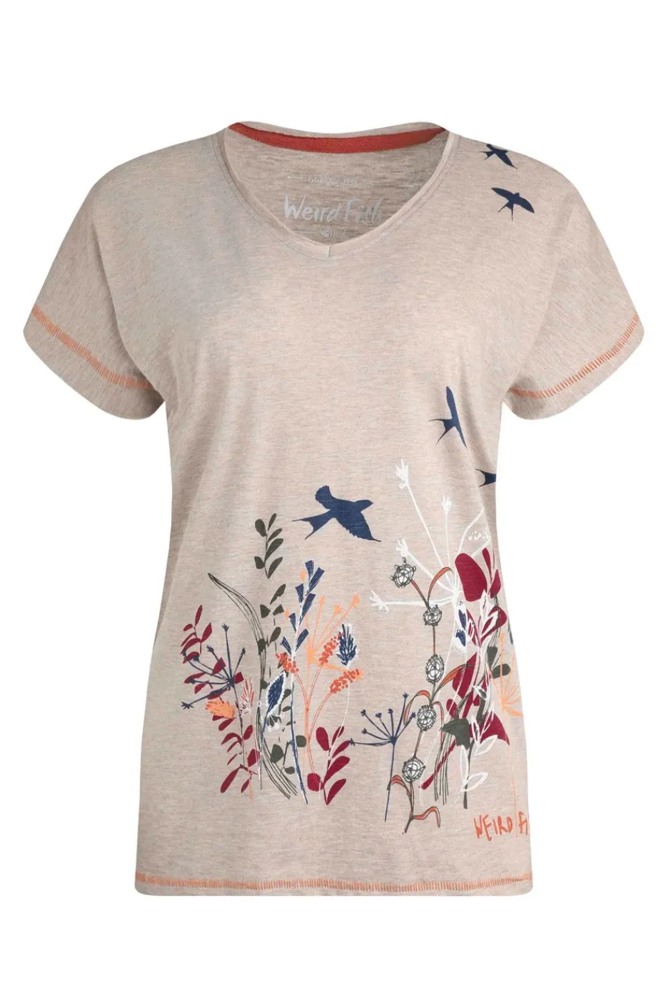 Weird Fish Tunics|Tops & T-Shirts|Swirling Swallows Organic Cotton Printed T-Shirt Sand Dune