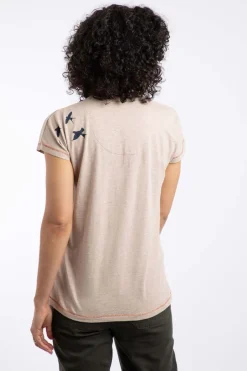Weird Fish Tunics|Tops & T-Shirts|Swirling Swallows Organic Cotton Printed T-Shirt Sand Dune