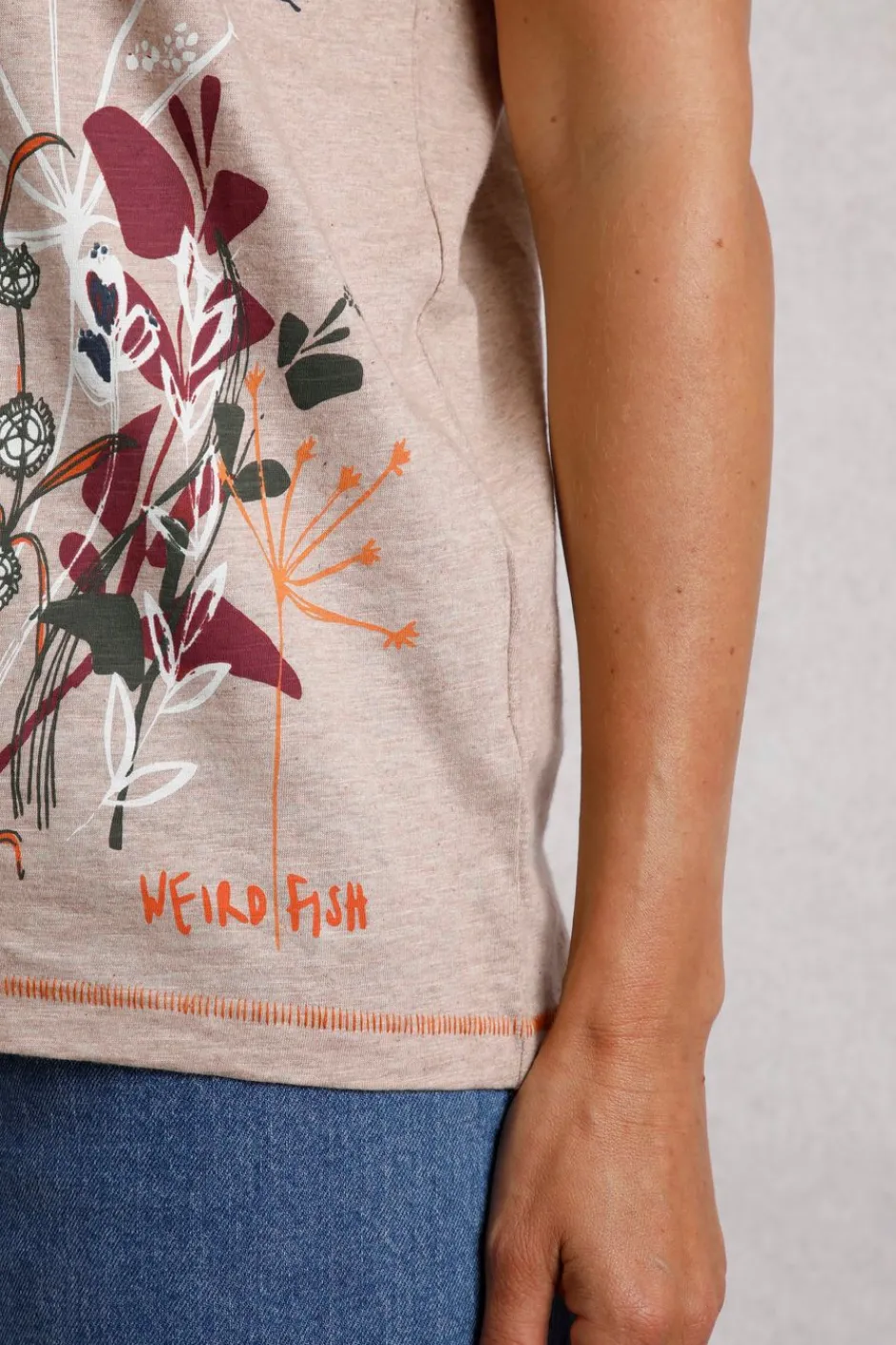 Weird Fish Tunics|Tops & T-Shirts|Swirling Swallows Organic Cotton Printed T-Shirt Sand Dune