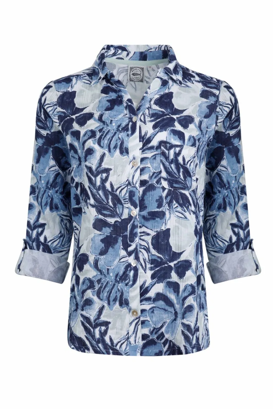 Weird Fish Shirts|Tunics|Syona Organic Cotton Double Cloth Printed Shirt Estate blue