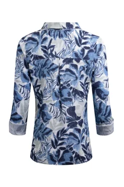 Weird Fish Shirts|Tunics|Syona Organic Cotton Double Cloth Printed Shirt Estate blue