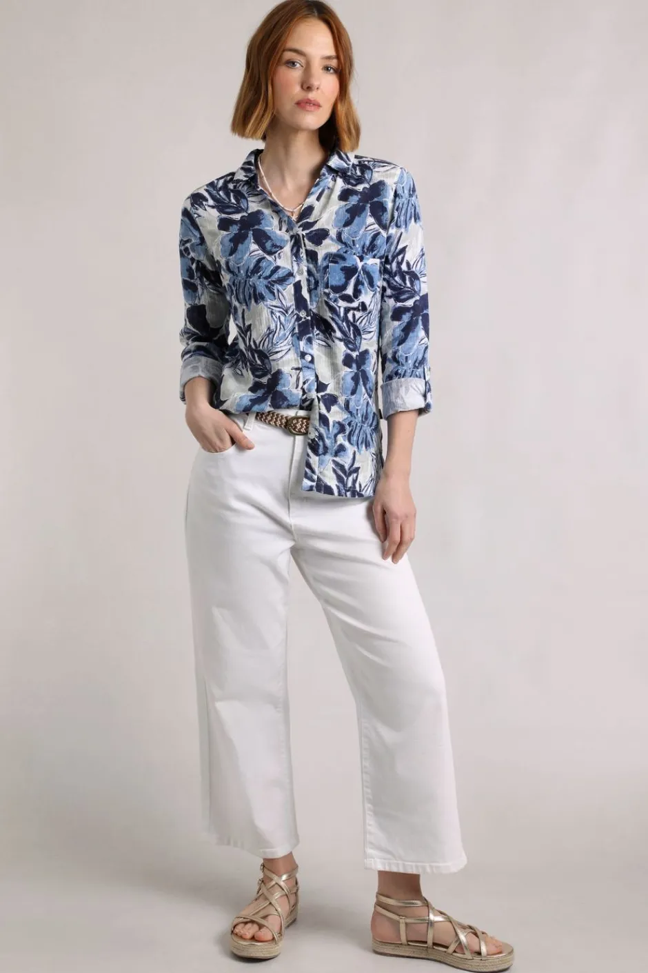 Weird Fish Shirts|Tunics|Syona Organic Cotton Double Cloth Printed Shirt Estate blue