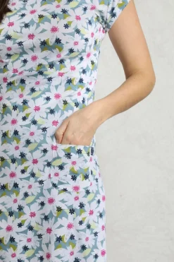 Weird Fish Dresses|Tallahassee Organic Jersey Dress Washed Blue