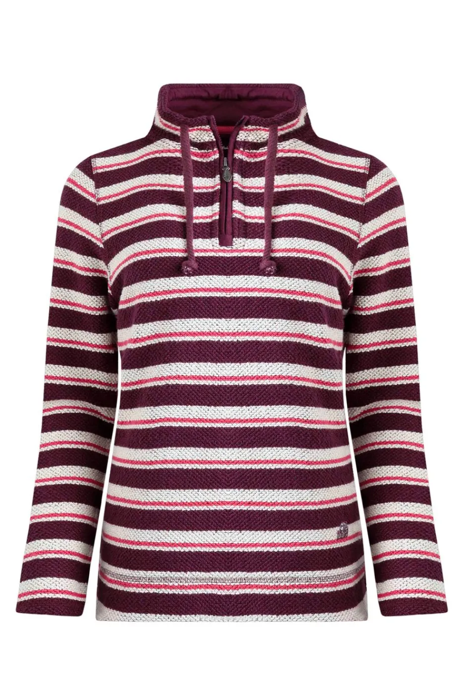 Weird Fish Jumpers & Cardigans|Knitwear|Tatiana 1/4 Zip Stripe Kierra Eco Macaroni Knit Mulled Wine