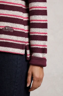 Weird Fish Jumpers & Cardigans|Knitwear|Tatiana 1/4 Zip Stripe Kierra Eco Macaroni Knit Mulled Wine