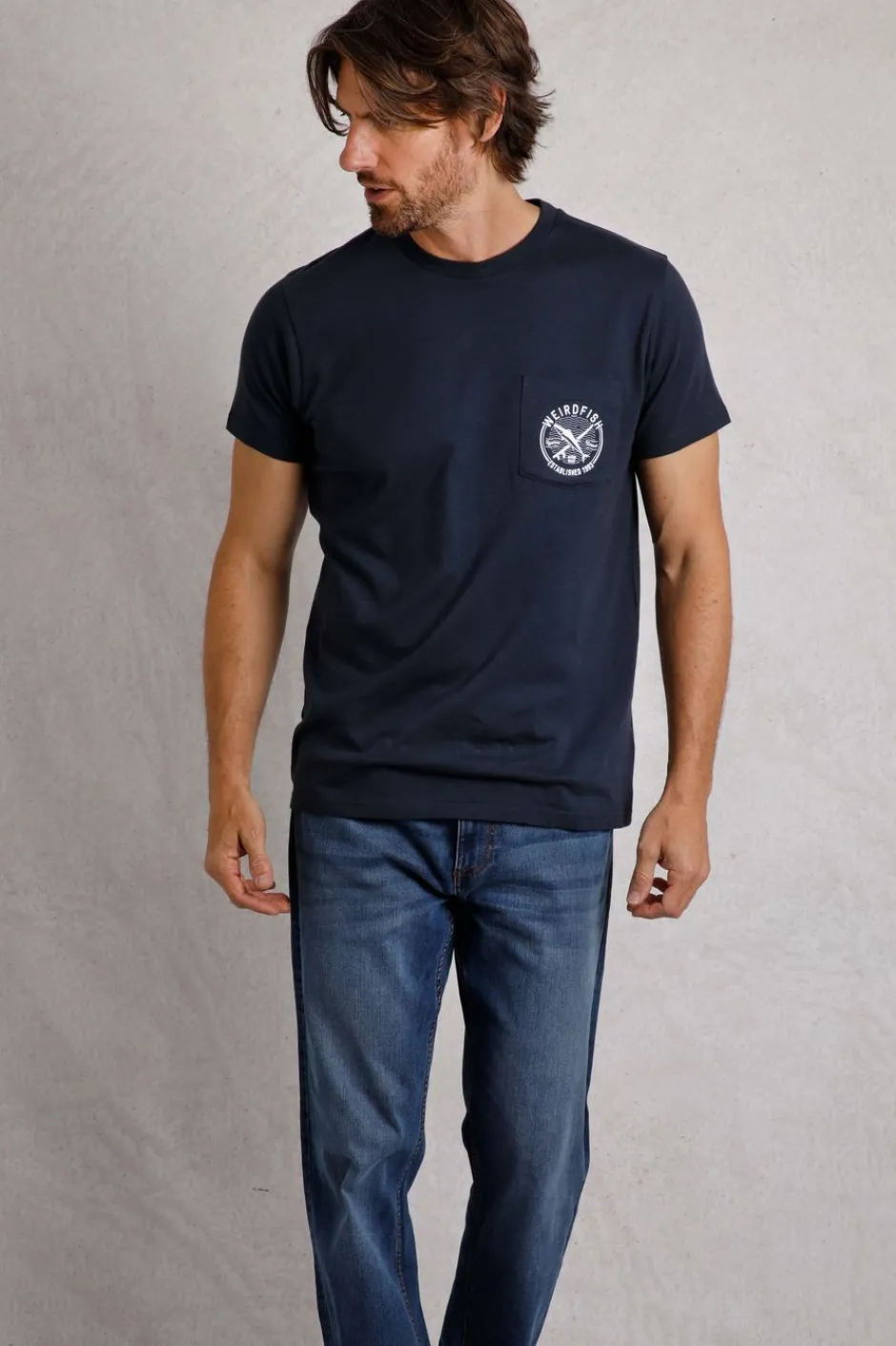 Weird Fish T-Shirts|Tidal Organic Cotton Branded Pocket T-Shirt Navy