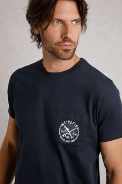 Weird Fish T-Shirts|Tidal Organic Cotton Branded Pocket T-Shirt Navy