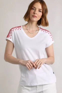 Weird Fish Tunics|Tops & T-Shirts|Tildare Organic Cotton Embroidered T-Shirt Crimson