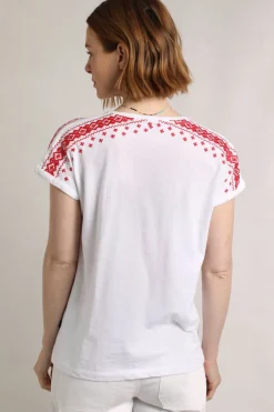 Weird Fish Tunics|Tops & T-Shirts|Tildare Organic Cotton Embroidered T-Shirt Crimson