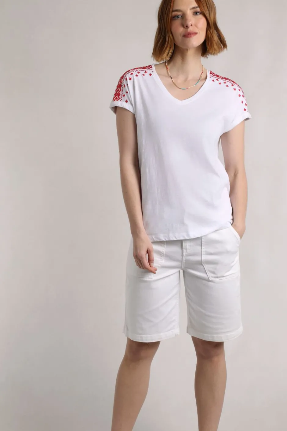 Weird Fish Tunics|Tops & T-Shirts|Tildare Organic Cotton Embroidered T-Shirt Crimson