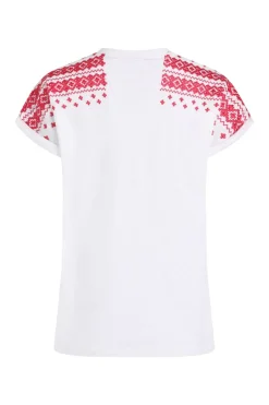 Weird Fish Tunics|Tops & T-Shirts|Tildare Organic Cotton Embroidered T-Shirt Crimson