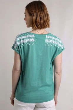 Weird Fish Tunics|Tops & T-Shirts|Tildare Organic Cotton Embroidered T-Shirt Viridis
