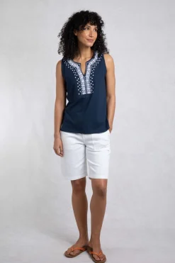 Weird Fish Tunics|Tops & T-Shirts|Tirtha Organic Cotton Embroidered Jersey Vest Navy
