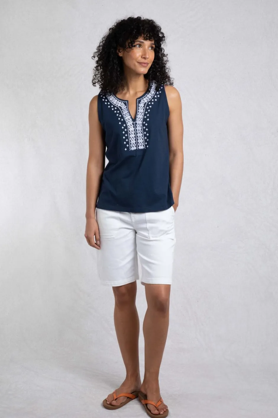 Weird Fish Tunics|Tops & T-Shirts|Tirtha Organic Cotton Embroidered Jersey Vest Navy
