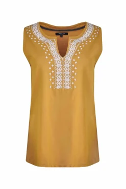 Weird Fish Tunics|Tops & T-Shirts|Tirtha Organic Cotton Embroidered Jersey Vest Deep Amber