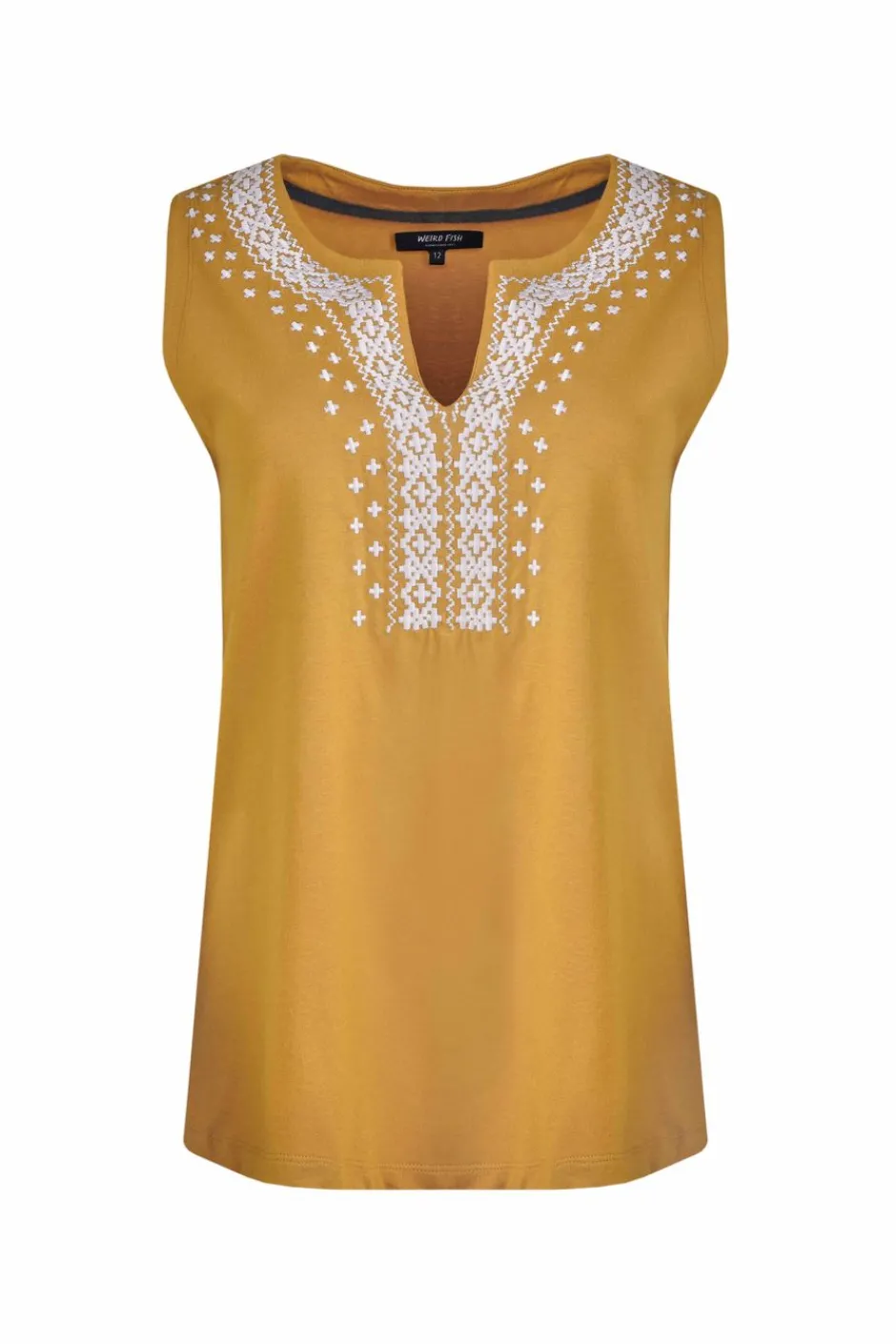 Weird Fish Tunics|Tops & T-Shirts|Tirtha Organic Cotton Embroidered Jersey Vest Deep Amber
