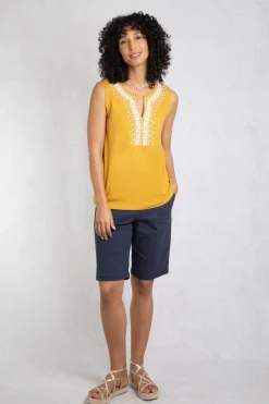 Weird Fish Tunics|Tops & T-Shirts|Tirtha Organic Cotton Embroidered Jersey Vest Deep Amber