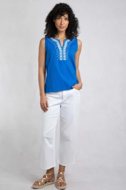 Weird Fish Tunics|Tops & T-Shirts|Tirtha Organic Cotton Embroidered Jersey Vest Adriatic Blue