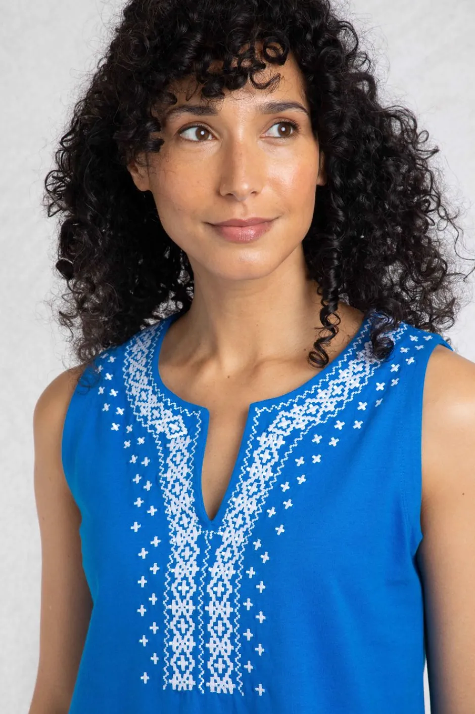 Weird Fish Tunics|Tops & T-Shirts|Tirtha Organic Cotton Embroidered Jersey Vest Adriatic Blue