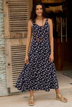Weird Fish Dresses|Tivoli Printed Jersey Dress Navy Blue