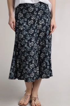 Weird Fish Skirts|Tiya Lenzing EcoVero™ Printed Viscose Midi Skirt Black Iris