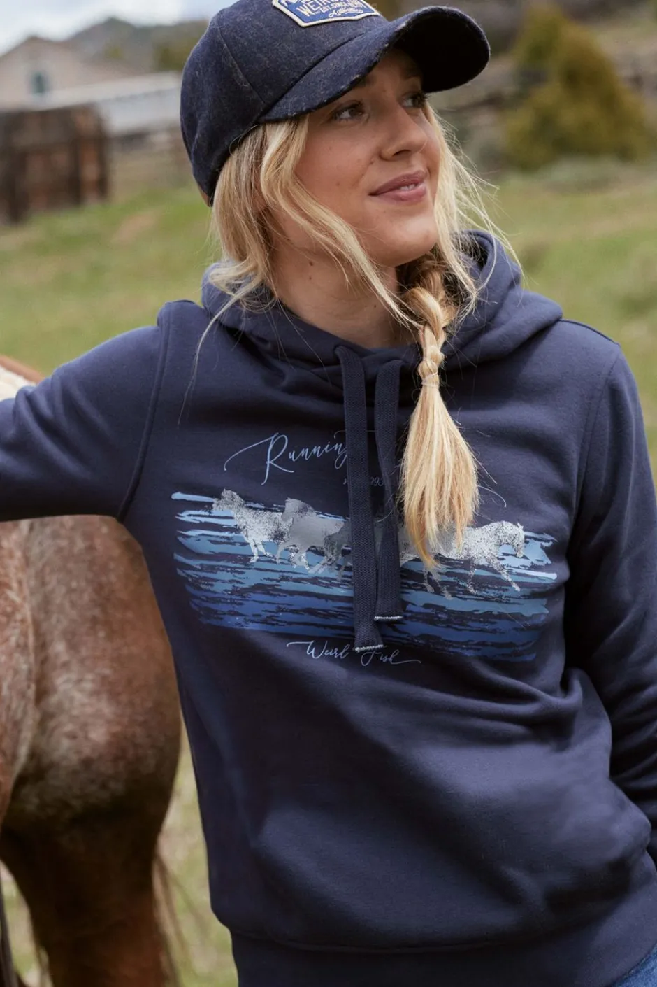 Weird Fish Sweatshirts & Hoodies|Topaz Eco Horse Front Print Popover Hoodie Navy