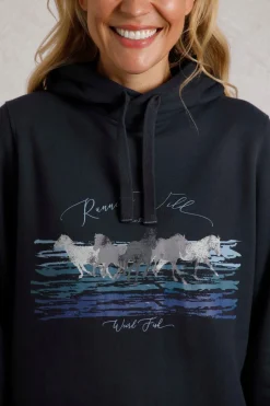 Weird Fish Sweatshirts & Hoodies|Topaz Eco Horse Front Print Popover Hoodie Navy