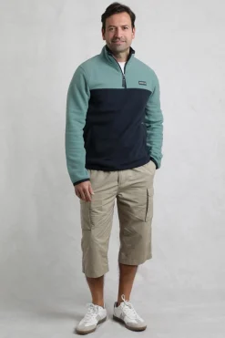 Weird Fish Fleece|Tristan 1/4 Zip Colour Block Microfleece Mineral Blue