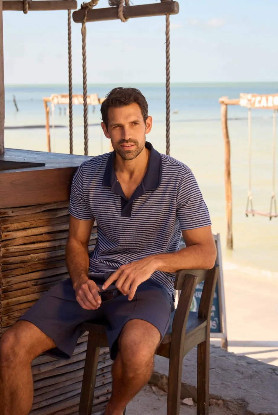 Weird Fish Polo & Rugby Shirts|Virgil Organic Cotton Striped Polo Shirt Navy